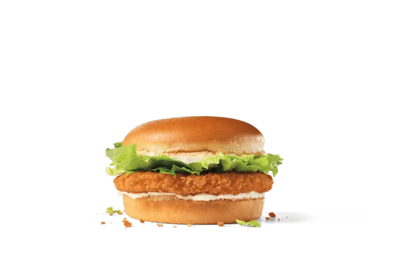 A crispy Jr. Chicken Sandwich with a golden-fried chicken patty, fresh green lettuce, and creamy mayonnaise on a soft, toasted bun.