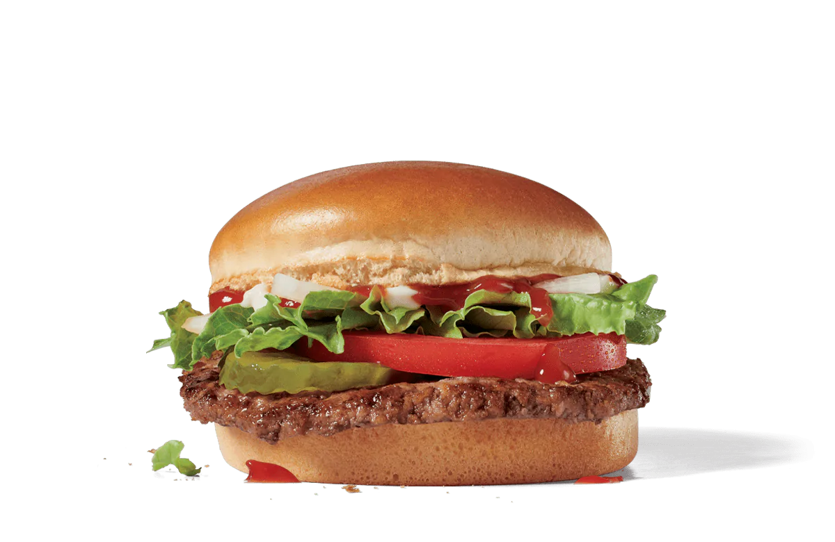 A classic hamburger featuring a juicy beef patty topped with fresh lettuce, ripe tomato slices, and creamy mayonnaise on a soft, toasted bun, set against a transparent background.